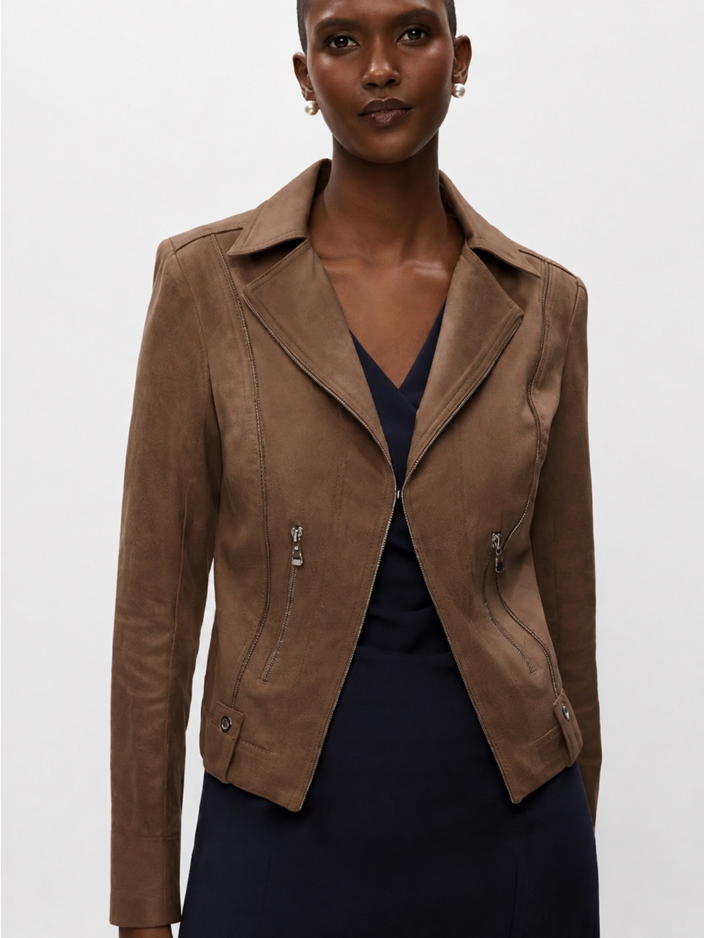 Suede Moto Jacket in Brown Vex Collection Melanie Lynn NWT size 12 Large